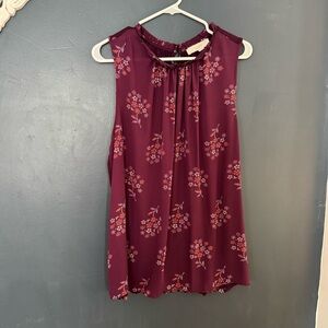 LOFT Plum Floral Sleeveless Tank Blouse Top